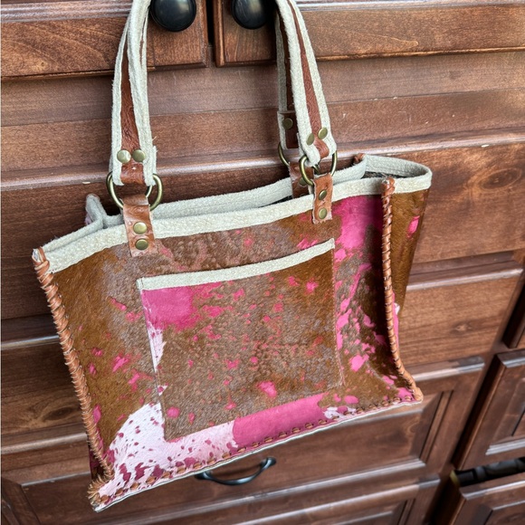 Small leather tote handcrafted - Picture 2 of 4